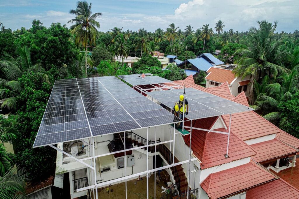 Solar panel setup on a rooftop in Goa by Xnergs, designed for energy savings and efficiency.